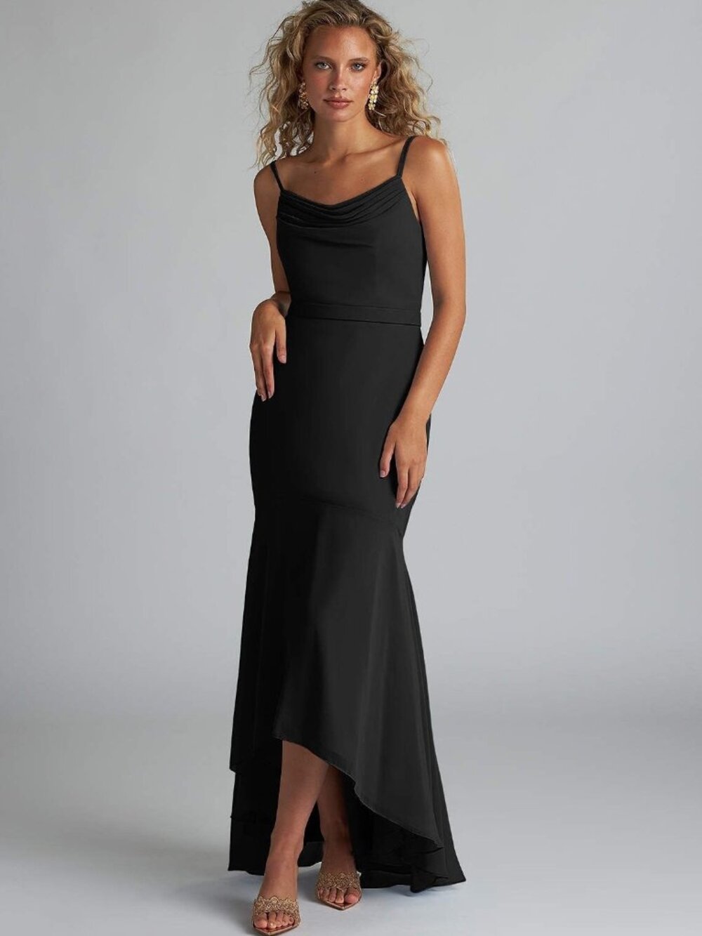 Nwt Azazie Summer Black Mermaid Chiffon Bridesmaid Dress Size 6
